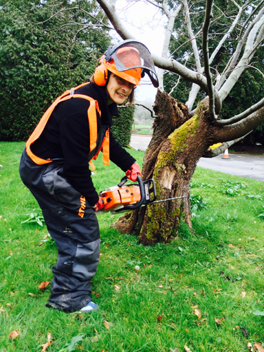 Vicky with her chainsaw