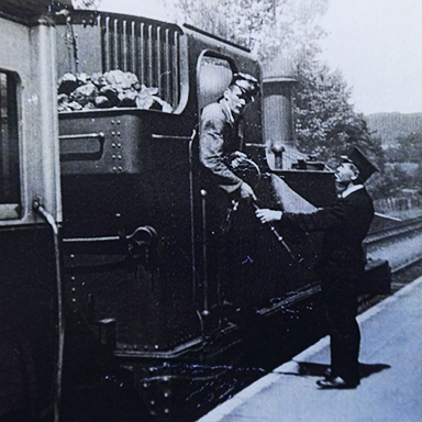Mary's father, Mr S J Yendell (right) greets a train driver