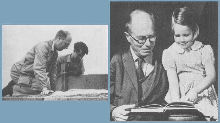 Ornithologist David Lack at the International Ornithological Congress, 1962 (left) and with daughter Catherine in 1965 (right).Images via biologos.org