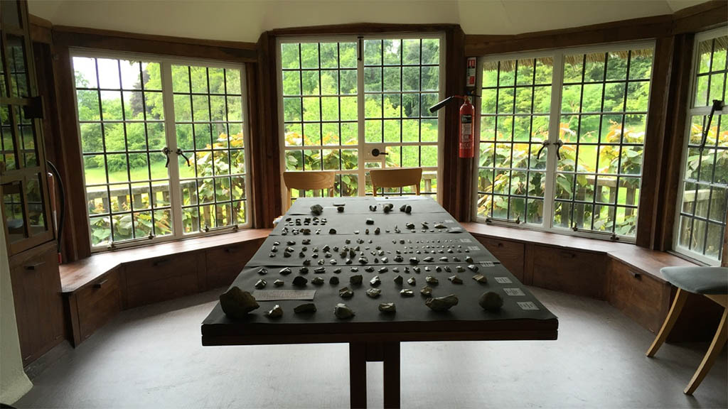 Items of archaeological interest found across the Dartington estate on display in the Head Gardener's office during Community Day 2015