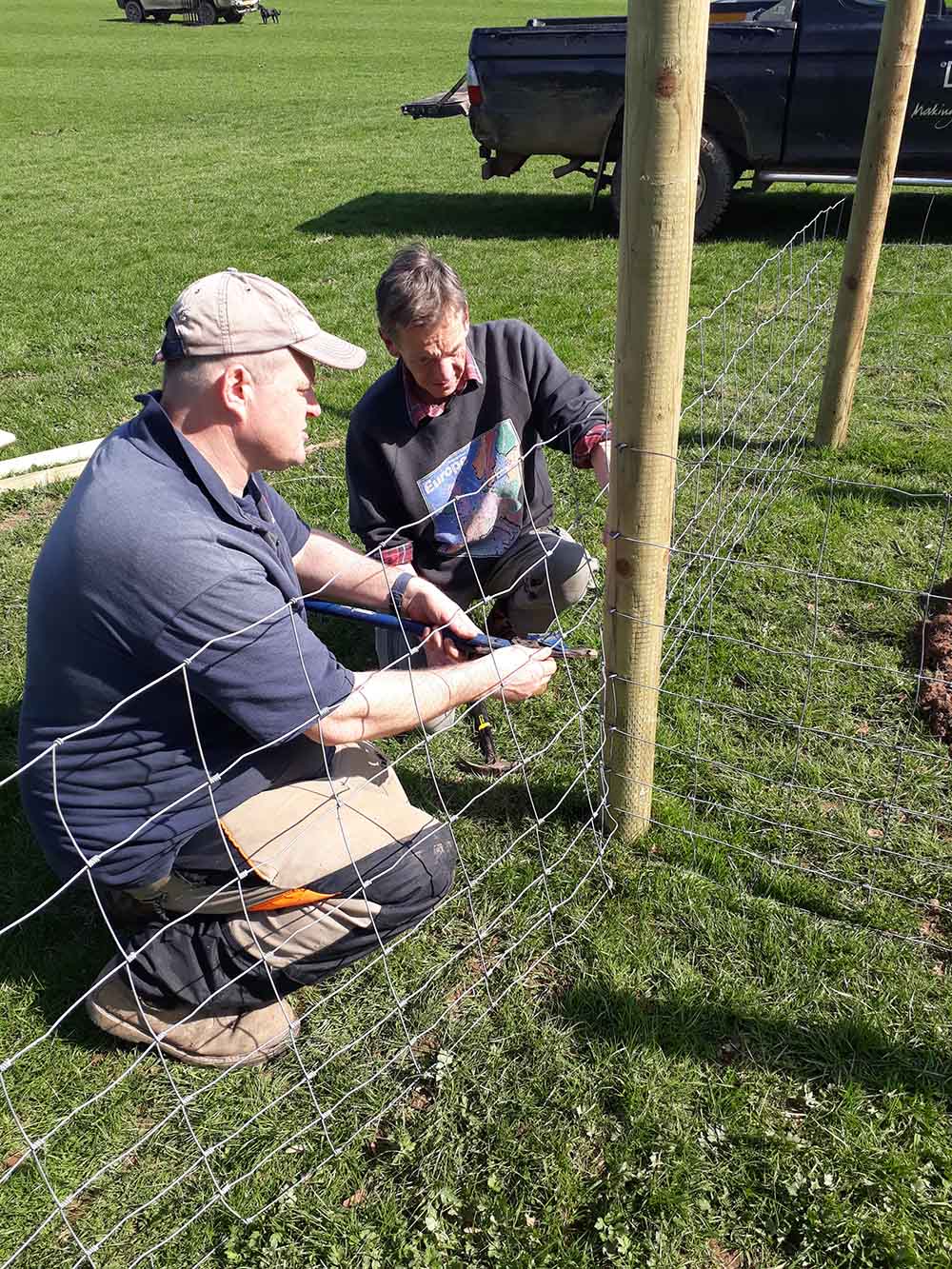 The Conservation team help erect our timber guard, Option K